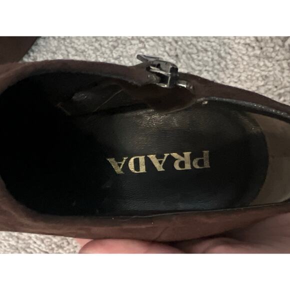Prada Vero Cuoio Suede Leather Pointed Toe Cone Heel Ankle Bootie Brown Women 36 - Picture 9 of 11